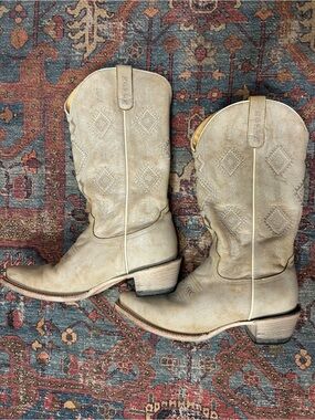 Roper Tan Embossed Leather Western Cowboy Boots Country